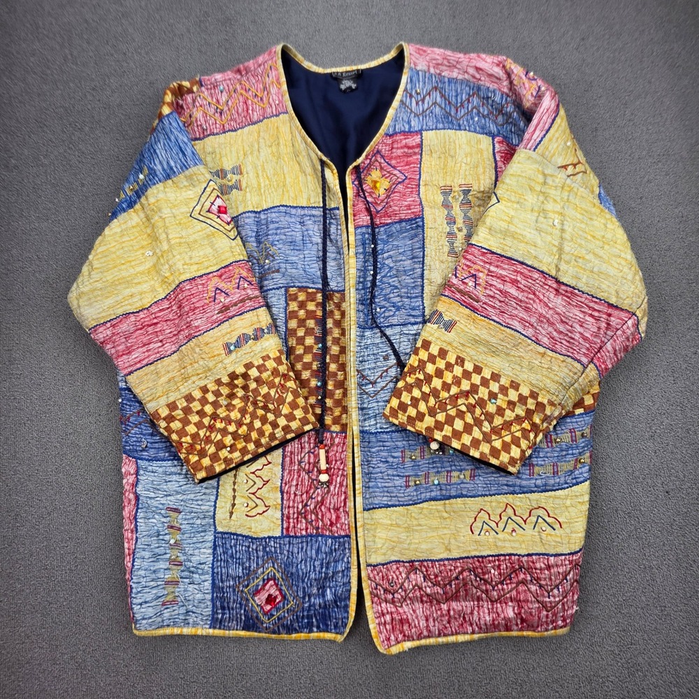J.R. Resort Silk Patchwork Quilted Jacket Women Multicolor Boho Art to Wear 1X - Picture 1 of 12